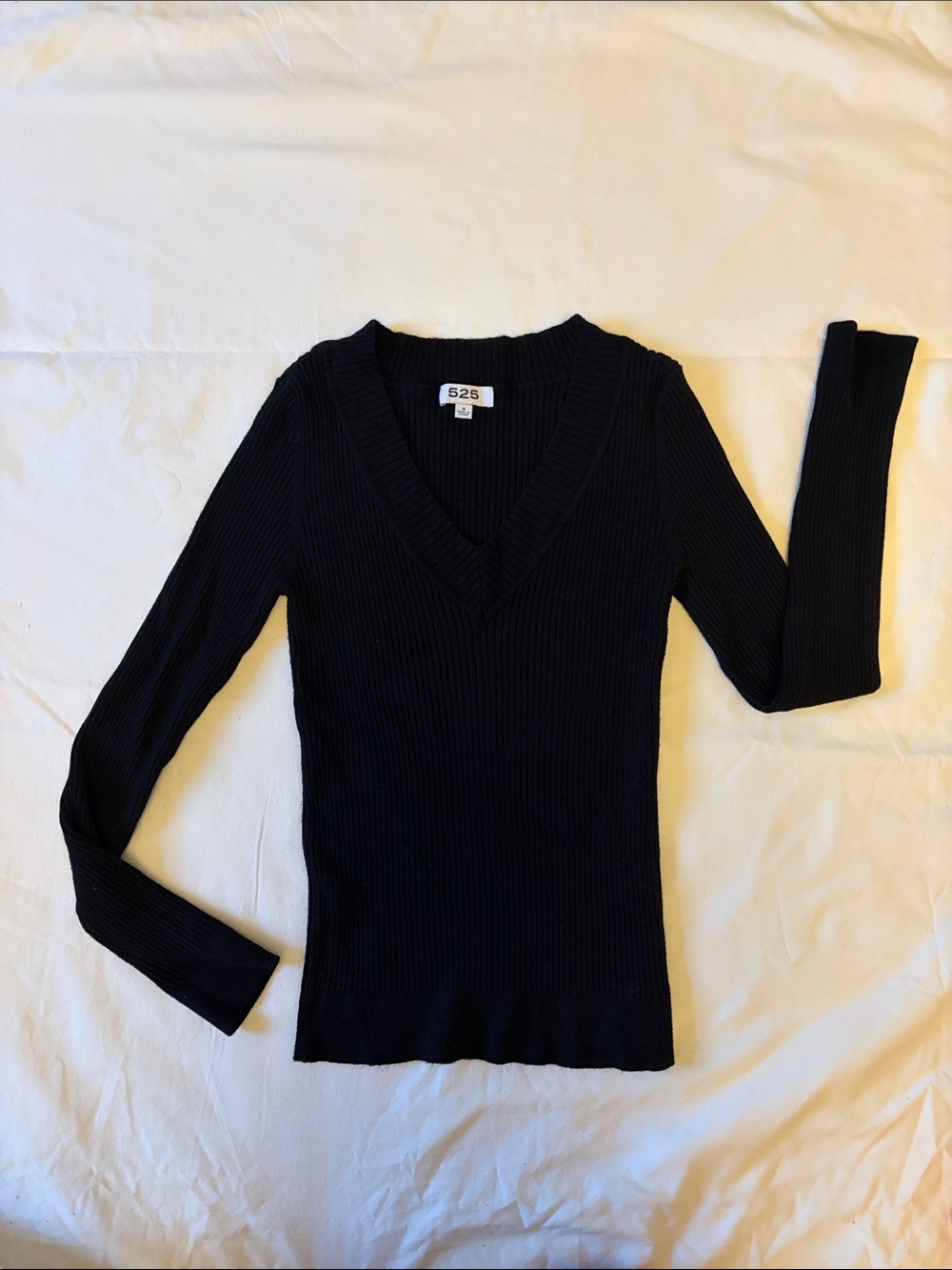 525 America Women's Black Ribbed V-Neck Sweater